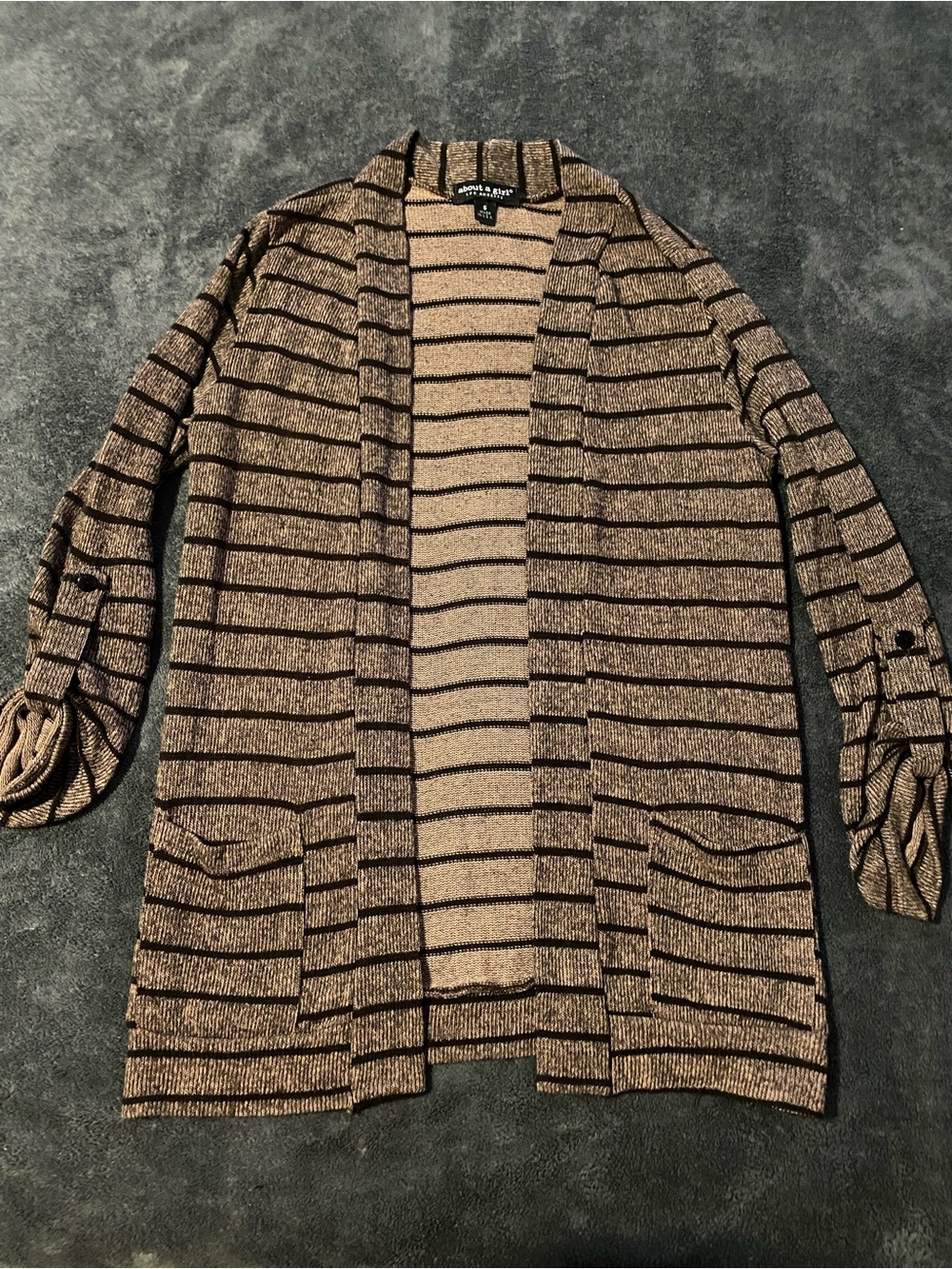 About A Girl Brown and Black Striped Open-Front Cardigan